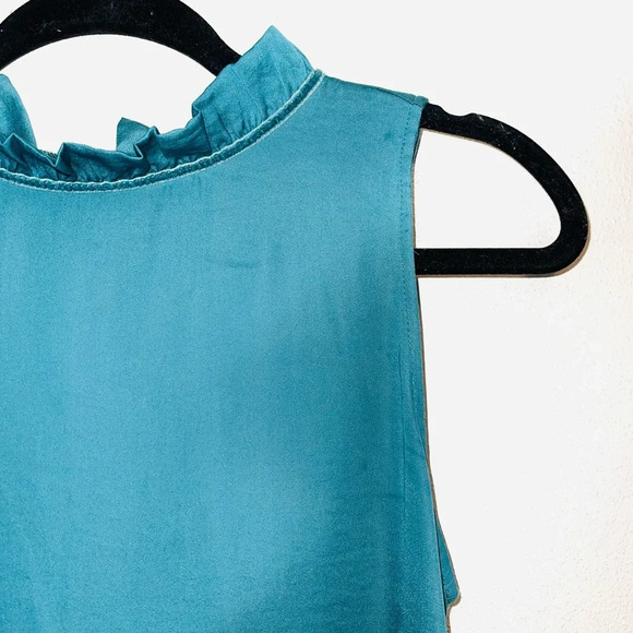 LOFT Petites Teal Ruffle High Neck Tie Back Contrast Tank Top Xsmall Women’s - Picture 3 of 12